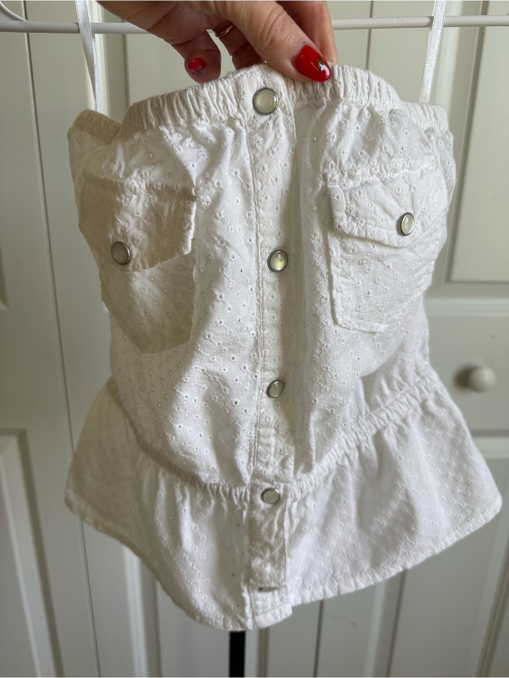 Vintage Tommy Jeans 2003 White Eyelet Strapless Peplum Tube Top Sz S Petite
